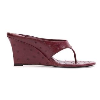 Black Suede Studio Mac 70 Wedge in Ruby Ostrich Leather at Nordstrom, Size 38.5 Eu