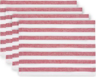 Solino Home Linen Placemats Set of 4, 14 x 19 Inch for Dining Table, Holiday and Everyday Table Decor - Sorrento Stripe in Red And White at