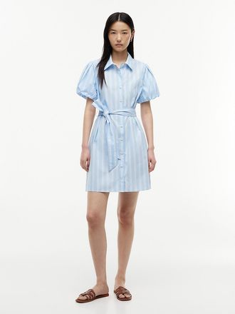 Tommy Hilfiger Womens Striped Puff-Sleeve Poplin Shirtdress - Vessel Blue - XXL
