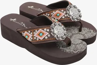 Montana West Womens Mandala Wedge Flip Flop In Brown