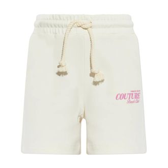 Versace Jeans Couture Korte Broeken, Dames, Beige, L, Katoen, Printed Cotton-Jersey Shorts