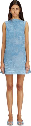 Diesel Short dress in satin denim - Dresses - Woman - Blue