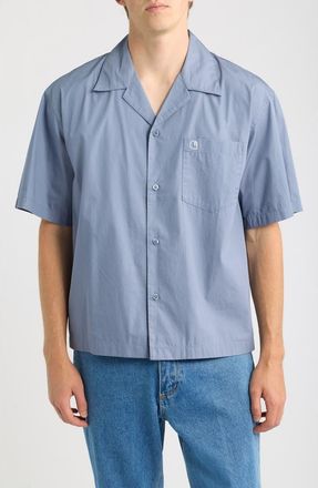 Carhartt Work in Progress Kendry Cotton Poplin Camp Shirt in Shady Blue/white at Nordstrom, Size Xx-Large