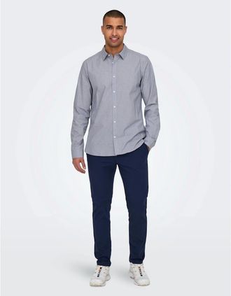 Only Mens Solid Patterned Slim Trousers - Navy - Size: 34W l