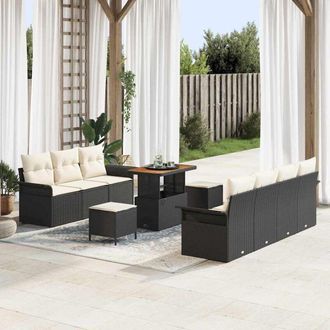 vidaXL Conjunto De Sof&aacute; De Jard&iacute;n 10 Pcs Negro Rat&aacute;n Sint&eacute;tico Vidaxl