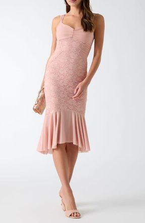 Guess Caitlyn Lace Sleeveless Midi Dress in Pink at Nordstrom, Size X-Large