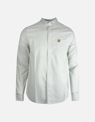 Lyle & Scott Mens Lyle & Scott Seersucker Strike Long Sleeve Green Shirt - Grey - Size: Regular/36