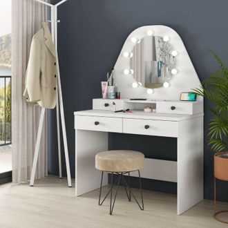 Vente-Unique Toeletta trucco 1737 con specchio e luci Led colore bianco