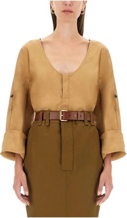 Saint Laurent V-Neck Popover Shirt - Dames - Blouses - Beige - M - Overhemden
