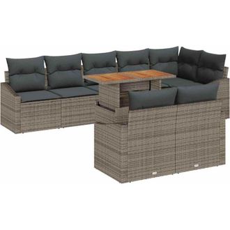 vidaXL Garden Sofa Set with Storage 9 pcs Grey Poly rattan vidaXL