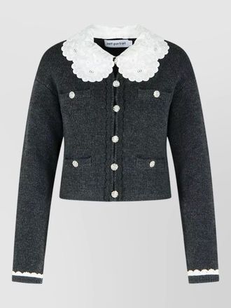 Self Portrait wool blend cropped cardigan buttons pockets