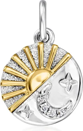 Ross-Simons Sterling Silver and 14kt Yellow Gold Sun and Moon Charm With Lab-Grown Diamonds