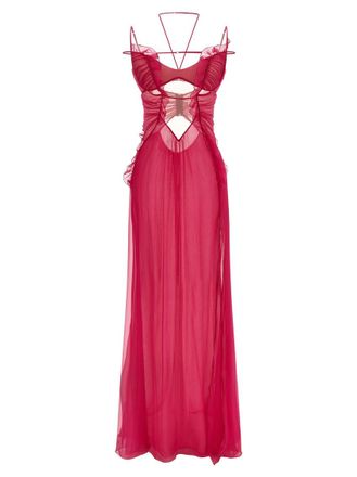 Nensi Dojaka Fuchsia Frilled Gown With Cutouts dress