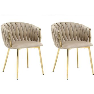 Vente-Unique Sedia in Velluto e Metallo Dorato Beige - Lotto di 2 - ELEGANO