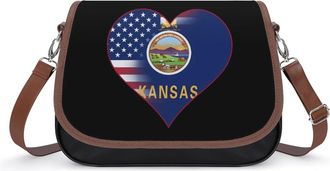 Generic U.S.A. State of Kansas Flag Heart Womens Crossbody Bag Fashion Shoulder Handbags Message Tote Bag with Adjustable Strap