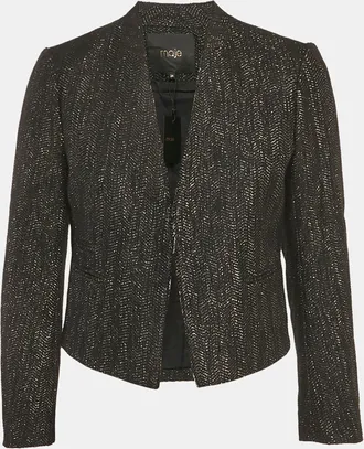 Maje Black Cotton Lurex Detail Hook Front Jacket