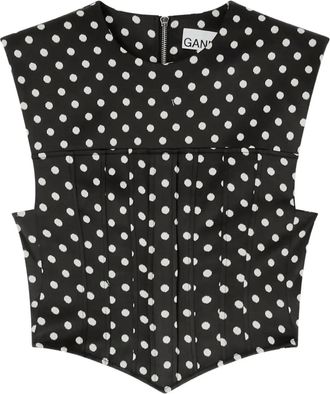 Ganni Top met stippen en rits - Zwart