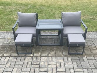 Fimous Aluminium 5 Pieces Garden Furniture Sofa Set Chair & 2 Small Footstool with Table Including Cushions Dark Grey