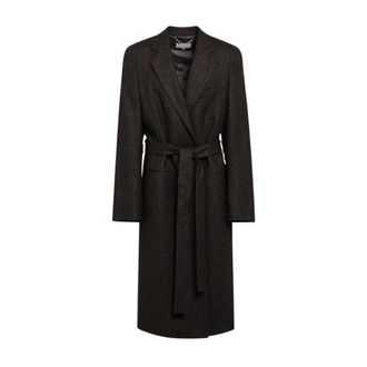 Maison Margiela Wollen mantel met visgraatmotief en ceintuur - Heren - Mantels - Bruin - Maat: M Wol