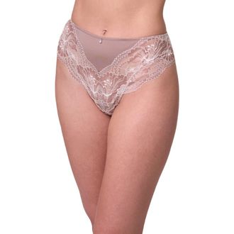 Montelle Intimates Floral Lace & Microfiber Thong in Moonshell/Chantilly at Nordstrom, Size Xx-Large
