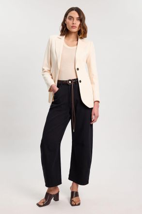 Karen Millen Womens Denim Belted Barrel Leg Jean - Black Cotton - Size 12 UK
