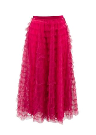 Dior Christian Dior Raspberry Ruffled Tulle Midi Skirt Size XS