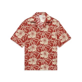 Dr&ocirc;le de Monsieur Short Sleeve Shirts, male, Red, Size: 2XL Chemise Hibiscus Monoramme