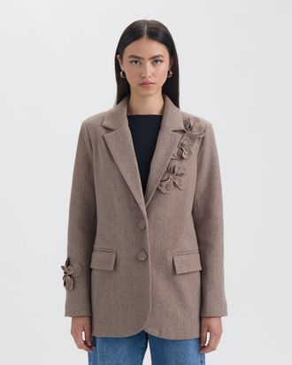 NVLT Womens Blazer with 3D Flowers and Embroidery