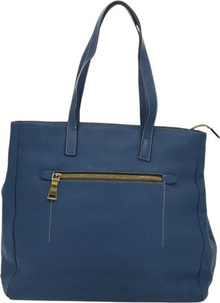 Prada Vitello Blue Leather Tote Bag (Pre-Owned)