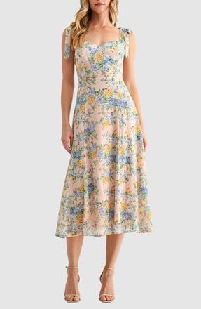 Lush Tie Strap Midi Dress in Light Pink Multi at Nordstrom Rack, Size X-Large