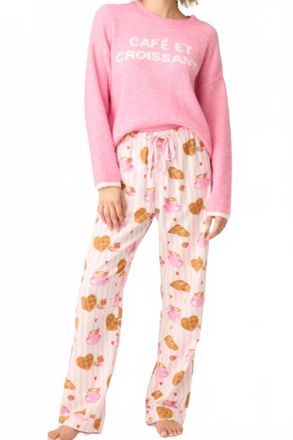 PJ Salvage Brunch Club Breakfast Print Flannel Pants In Pink