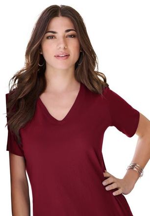 Roaman's Plus Size Cotton Ultimate V-Neck Tee in Rich Burgundy at Nordstrom, Size Medium