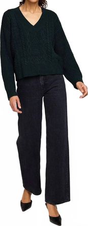 Gentle Fawn Marcie V Neck Cable Knit Pullover Sweater In Wintergreen