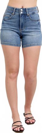 Judy Blue High Waist Tummy Control Double Button Shorts In Cool Denim
