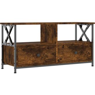 vidaXL Vidaxl - Mueble Tv Hierro Madera Contrachapada Roble Ahumado 90x33x45cm