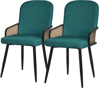ML Design Ml-design Juego De 2x Sillas De Comedor Con Funda De Tela Turquesa Oscuro, Asiento De Sal&oacute;n Con Respaldo, Reposabrazos Con Aspecto Rat&aacute;n Mueble Tapiza