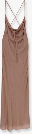 Pinko Womens Farro Long Dress With Rhinestones Pink Polyester