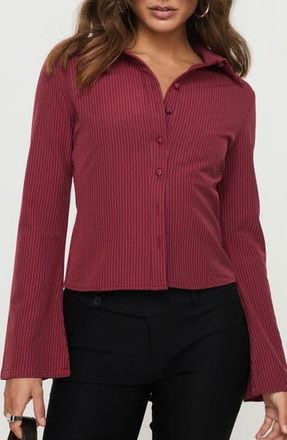 Princess Polly Anni Pinstripe Long Sleeve Button-Up Shirt in Red at Nordstrom Rack, Size 10