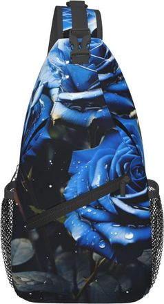 Generic Blue Rose Chest Bag With Zipper Cross Body Bag Lightweight Chest Backpack For Women Traveling Men