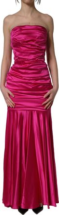 Dolce & Gabbana Womens Ruched Satin Gown Pink Silk Elastane
