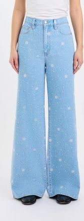 Daze Farout Embroidered Wide Leg Jeans in Stars at Nordstrom, Size 28