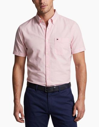 Tommy Hilfiger Mens TOMMY HILFIGER Mens Shirt Oxford Summer Top - Pink - Size: Regular/36