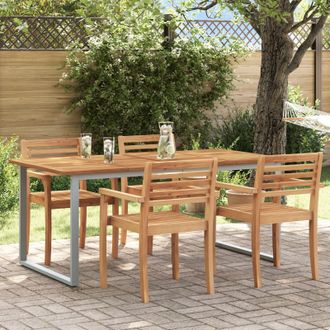 Berkfield Home Outdoor Dining Table Grey 180x90x75 cm Steel&Solid Wood Acacia | Size: 180 x 90 x 75 cm