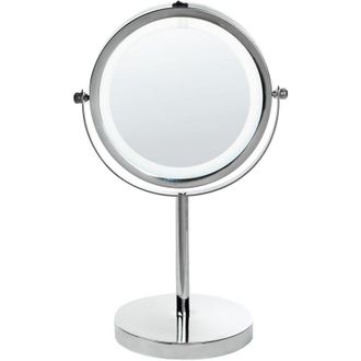 Beliani Beliani - Espejo De Maquillaje Iluminaci&oacute;n Led Metal Plateado &Oslash; 20 Cm Doble Cara Magnifica Verdun