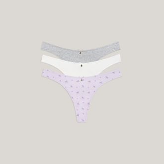 Lounge Cotton Kisses Strings (3-pack) - Lila Print - XXL