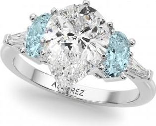 Allurez Pear Lab Grown Diamond & Oval Aquamarine Engagement Ring 14K White Gold (3.98ct)