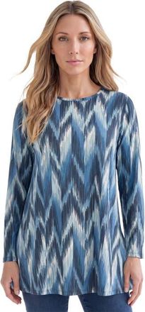 Roaman's Ultimate Long Sleeve Crewneck Swing Tunic in Dusty Indigo Ikat Texture at Nordstrom, Size 24