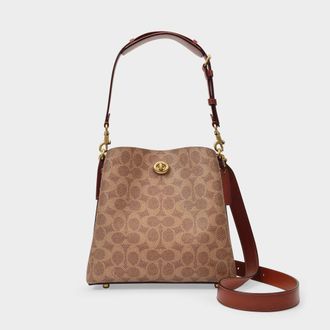 Coach Womens Willow Bucket Hobo Bag - - Tan Rust - Canva - Brown Calfskin - One Size