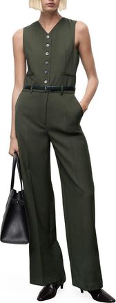 Mango Belted Sleeveless Jumpsuit in Khaki Green at Nordstrom Rack, Size Medium