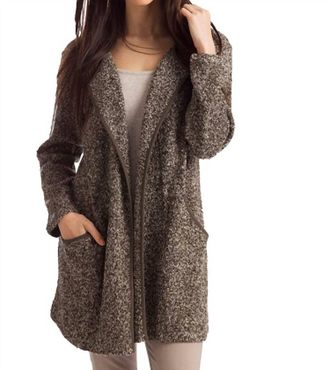 French Kyss Lara Long Tweed Cardigan In Olive Multi